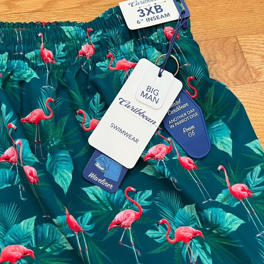 2 pair Caribbean Joe Flamingo Swim Shorts trunks NWT